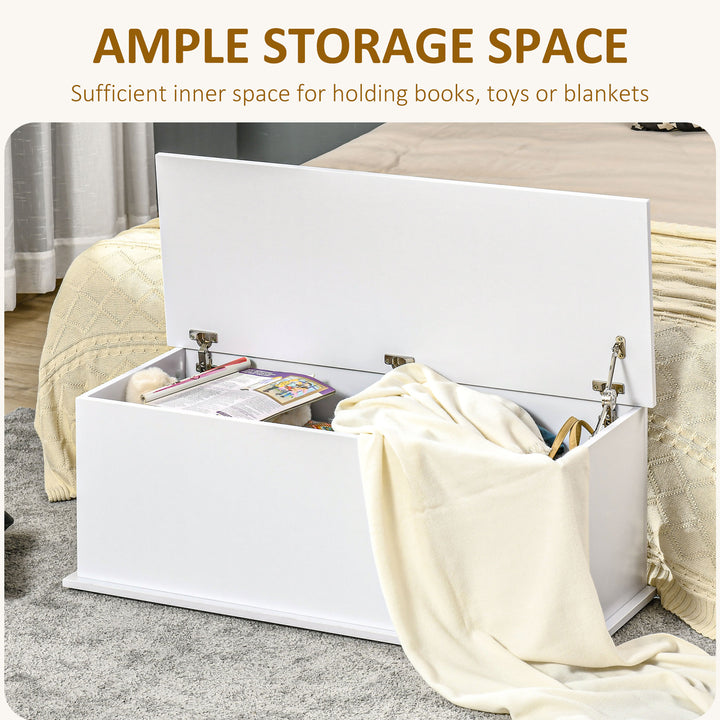 113L Storage Chest, Storage Box with Flip-Top Lid and 2 Safety Hinges, Storage Trunk for Living Room, Entryway, 100 x 40 x 40 cm, White