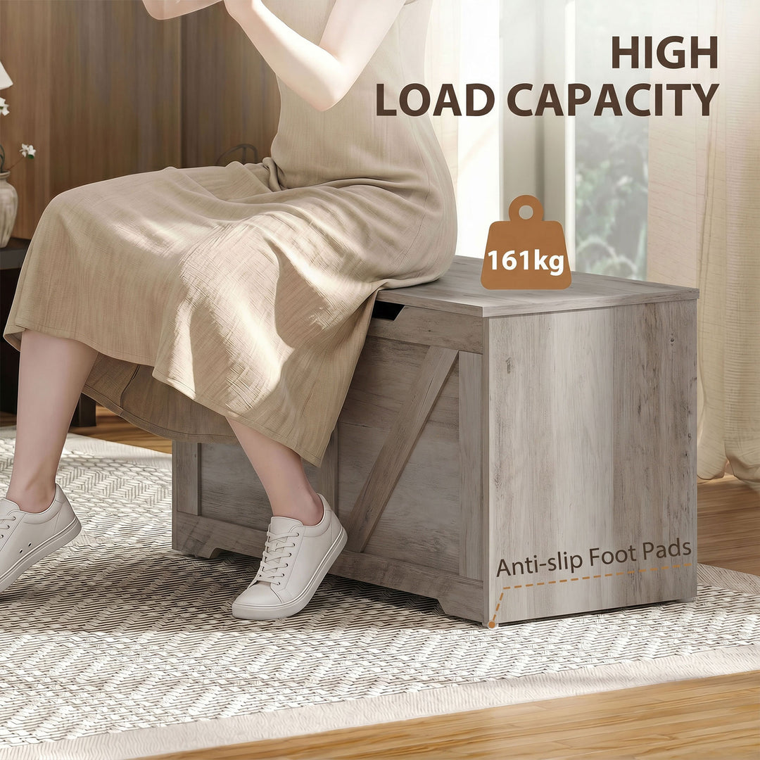 127L Home Storage Box, with Safety Hinges - Grey Wood-Effect