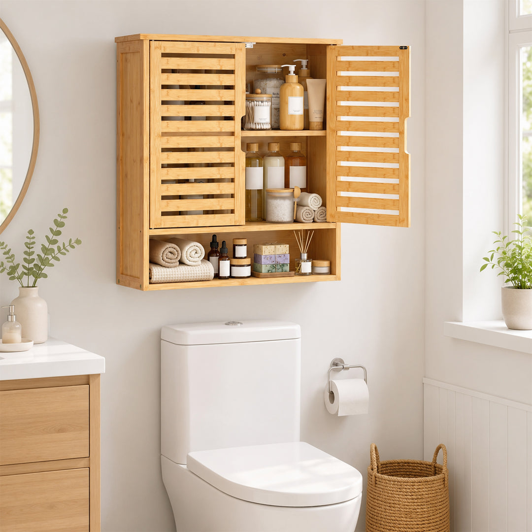 Bathroom Wall Cabinet, Wall Mounted Bathroom Cabinet with 2 Louvered D