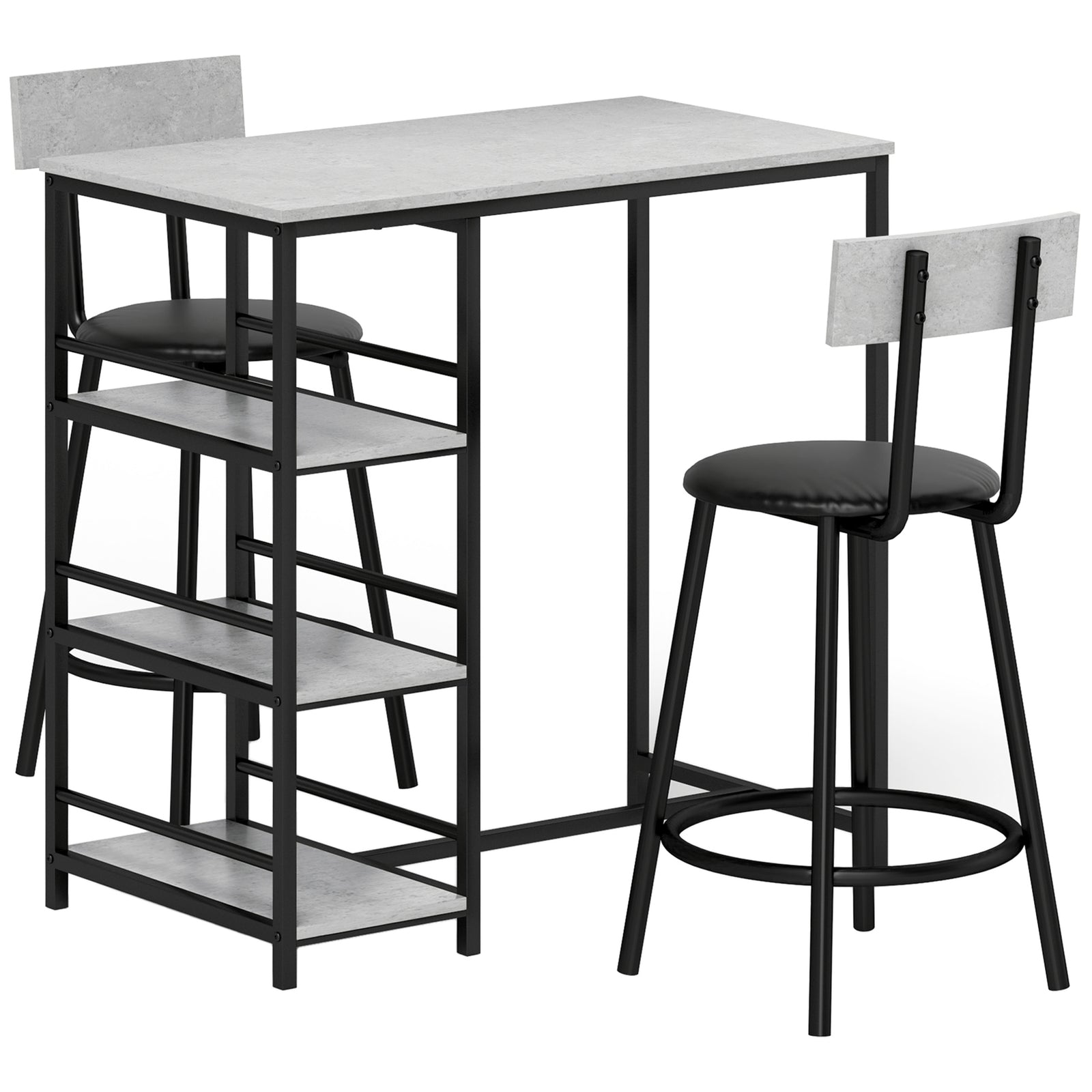 Three-Piece Kitchen Dining Set, with Shelves - Grey/Black