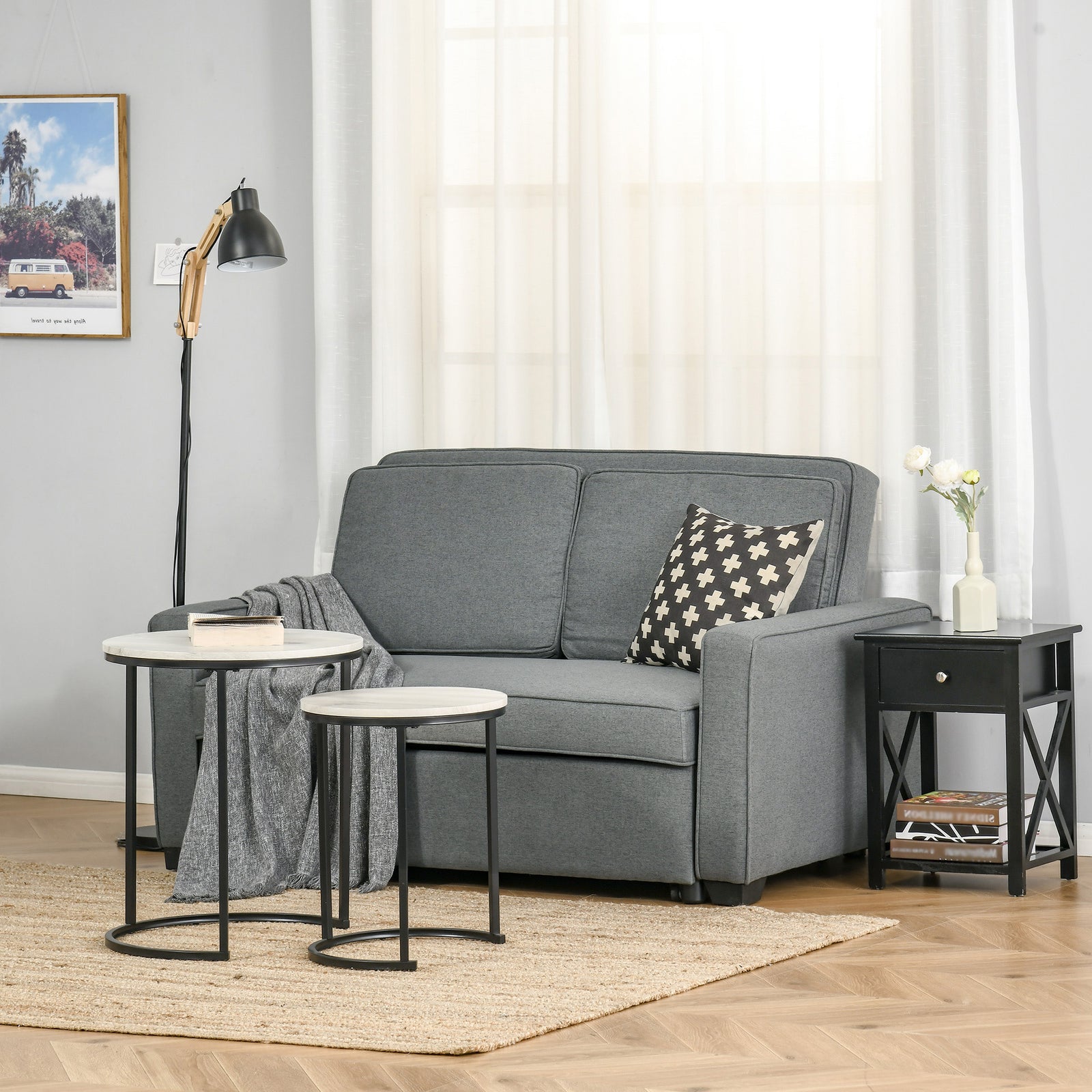 Double Sofa Bed Click Clack Sofa Bed Pull Out Bed with Adjustable Backrest for Living Room and Bedroom Grey