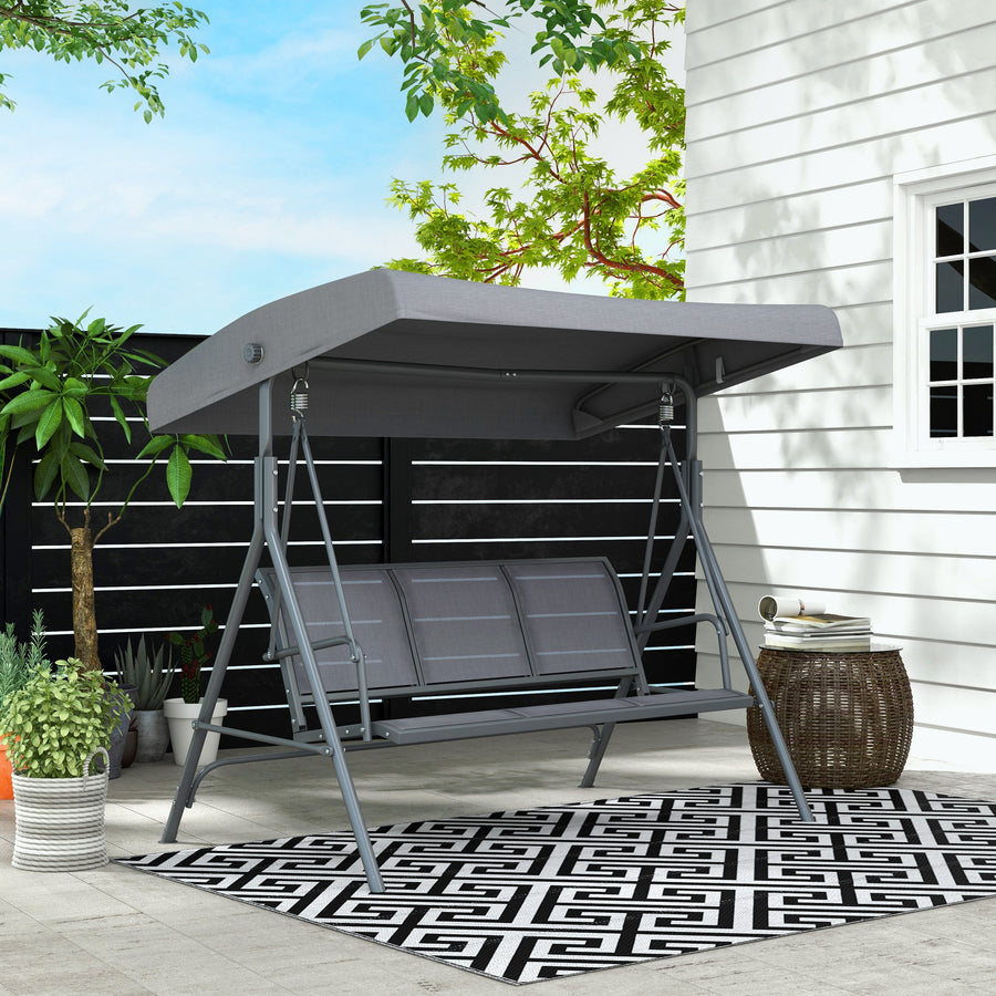 3 Seater Swing Chair, Garden Swing Bench with Canopy, Breathable Mesh Seat and Heavy Duty Steel Frame for Patio, Yard, Grey