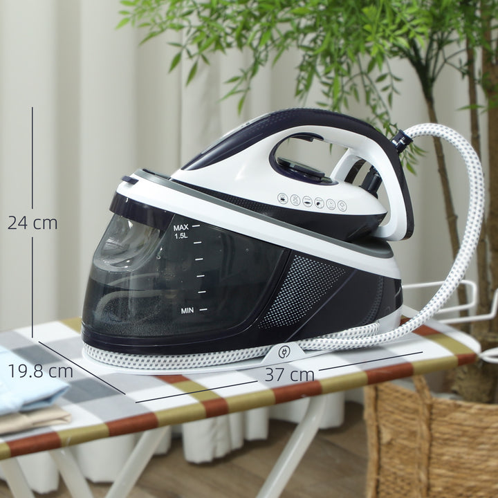 Steam Generator Iron with ECO Mode, Self-Cleaning, Powerful Vertical Steam, Automatic Shut-Off, Ceramic Non-stick Soleplate, Large 1.5L Detachable Water Tank, 8 Bar, 2600W, Blue