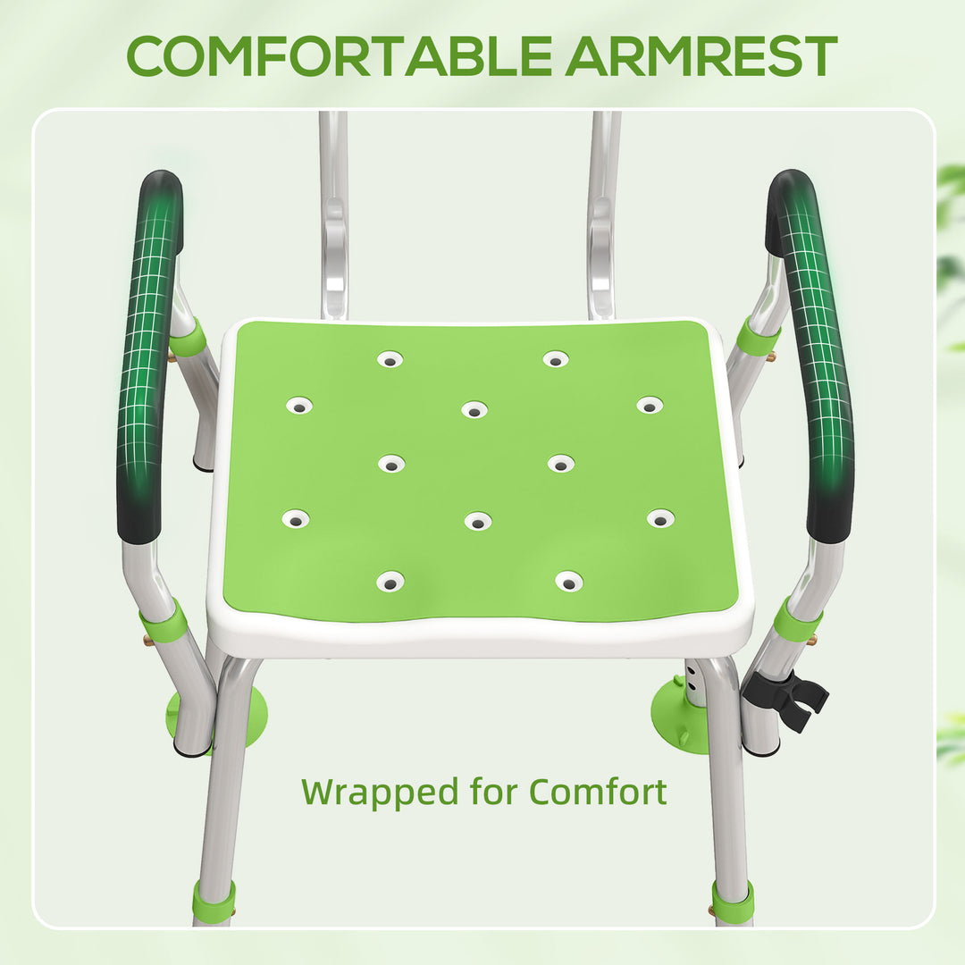 HOMCOM EVA Padded Shower Chair for the Elderly and Disabled, Height Adjustable Shower Stool with Back and Arms, 4 Suction Foot Pads, Green