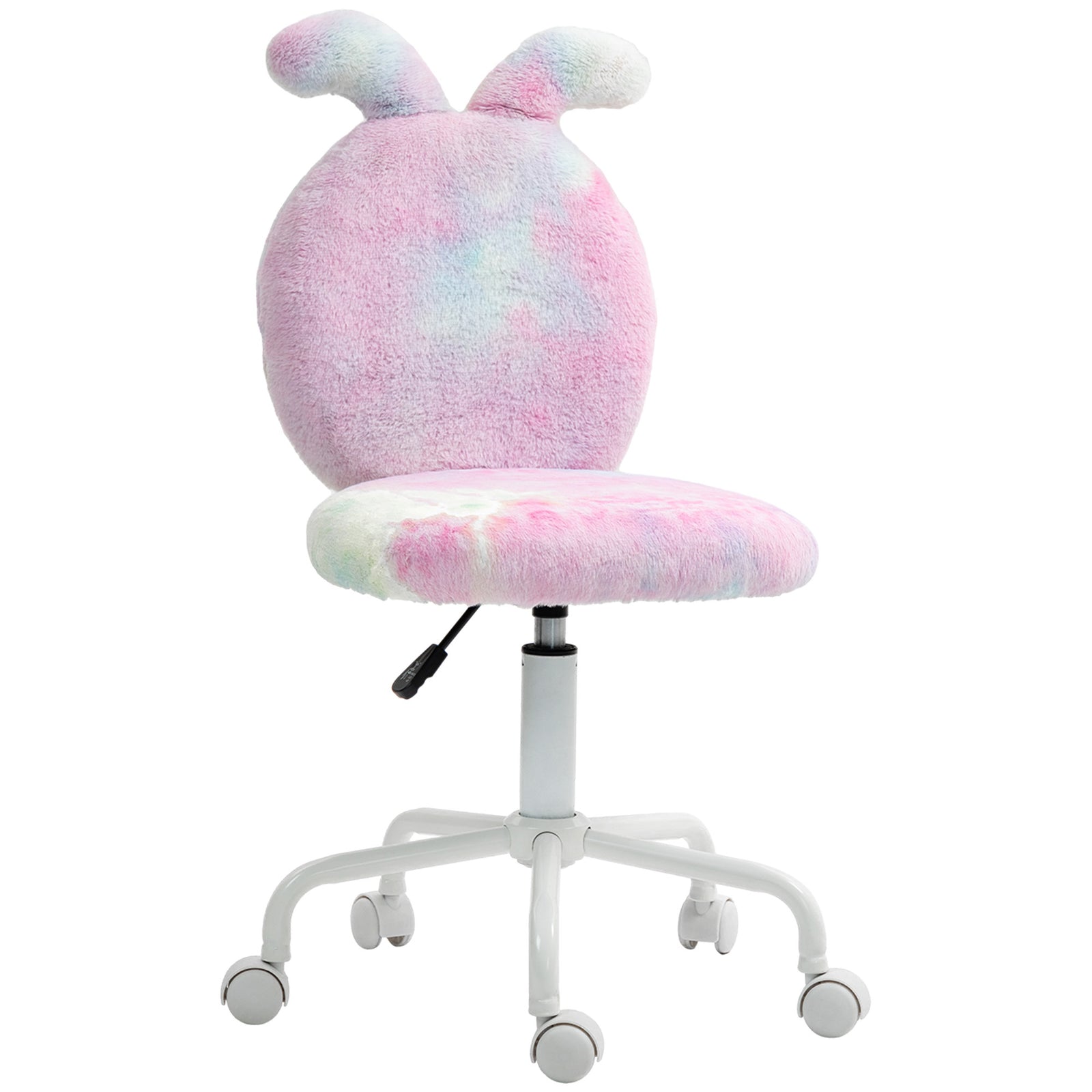 Fuzzy Office Chair with Bunny Ears, Faux Fur Swivel Desk Chair, Armless Makeup Vanity Chair with Adjustable Height for Bedroom, Study Room, Colourful