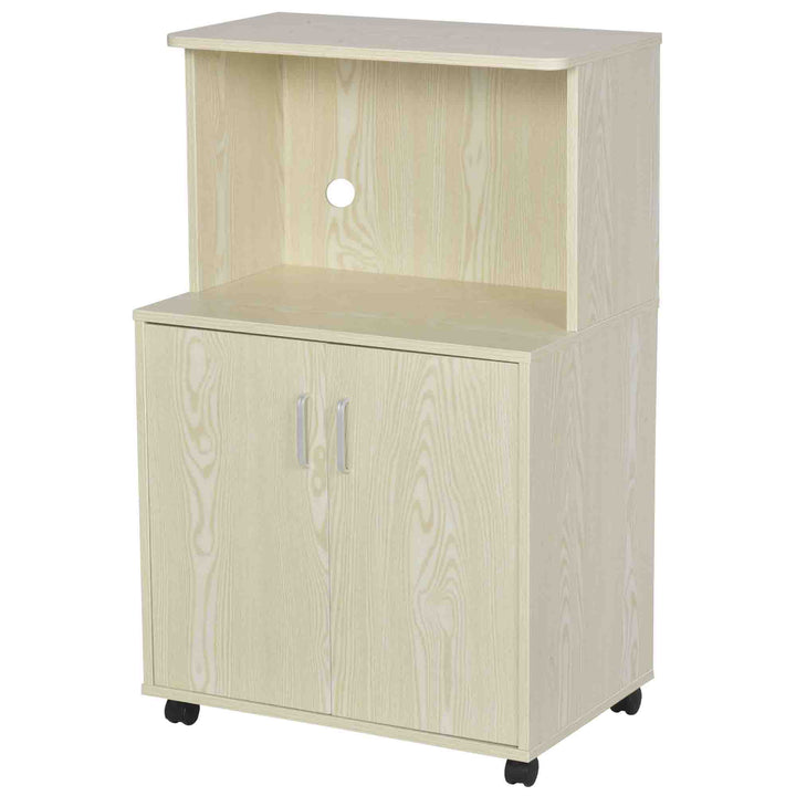 Kitchen Storage Unit, Modern Microwave Stand Trolley Cart, Sideboard with Cabinet, Locking Wheels, Shelf for Living Room, Dining Room, Oak Tone