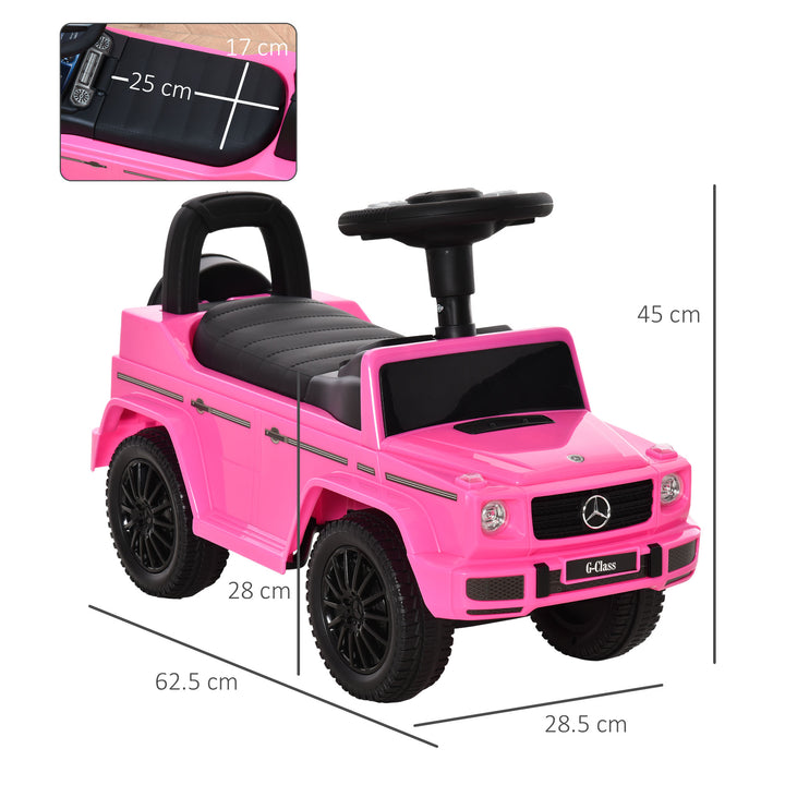 HOMCOM Aosom Compatible Baby Push Handle Sliding Car Mercedes-Benz G350 Licensed Foot to Floor Slider w/ Horn Under Seat Storage Pink