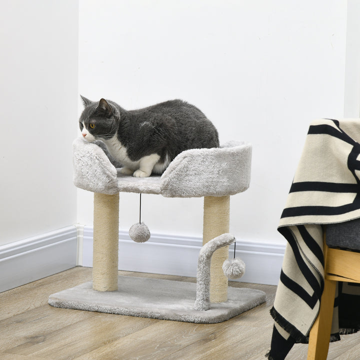 PawHut Indoor Cat Tree: Compact Activity Centre with Sisal Scratching Post & Toy Balls, Light Grey, 42cm | Aosom UK