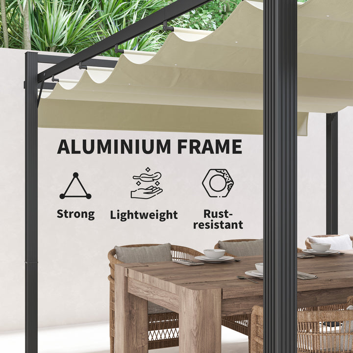 3 x 4m Aluminium Pergola, with Retractable Roof - Grey/Khaki