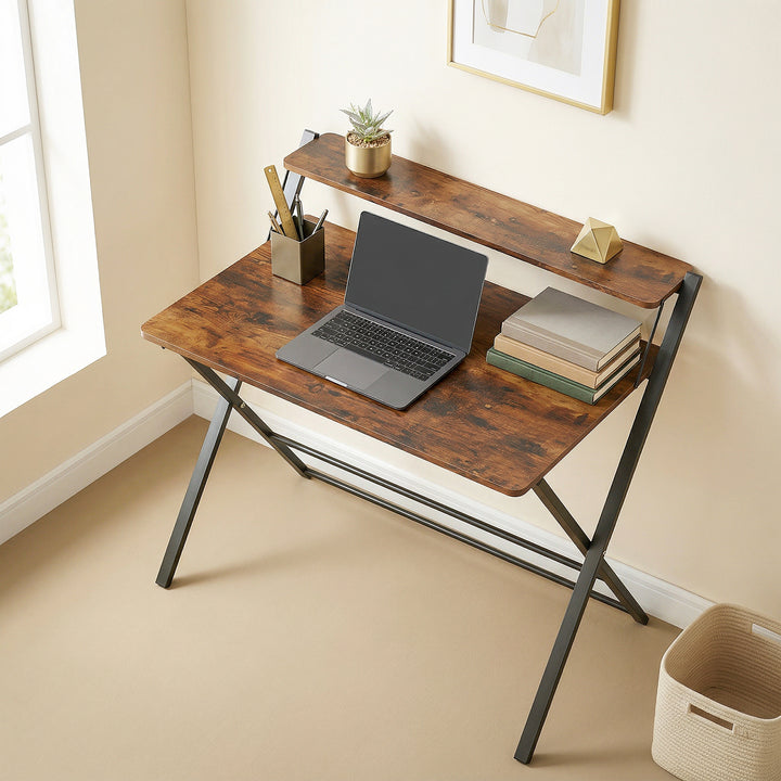 Compact Folding Desk for Small Spaces with Storage Shelf for Home Offi