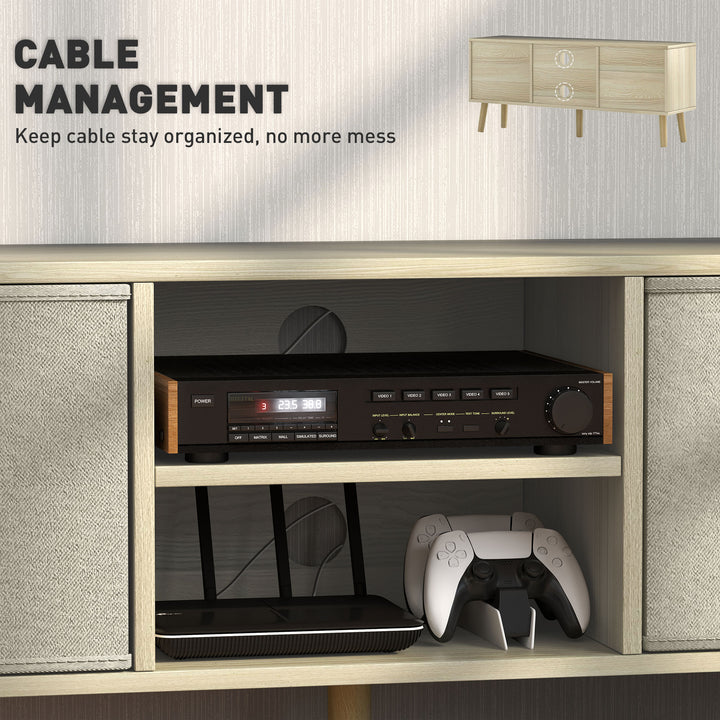 TV Cabinet Stand Unit for TVs up to 50'' with Foldable Drawers, Entertainment Centre for Living Room Natural
