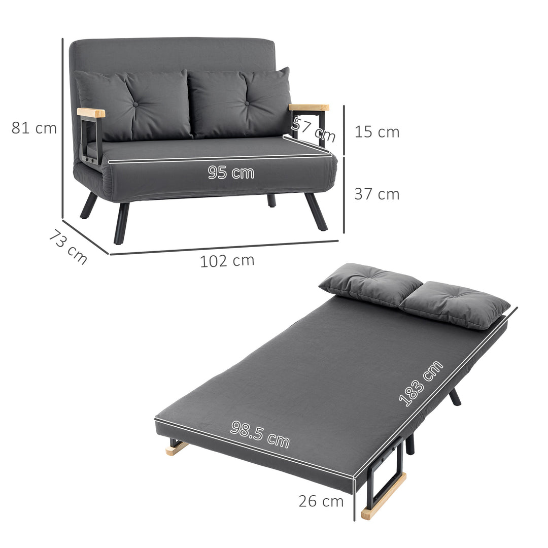 4-in-1 Velvet-Feel Double Sofa Bed, with Pillows - Dark Grey