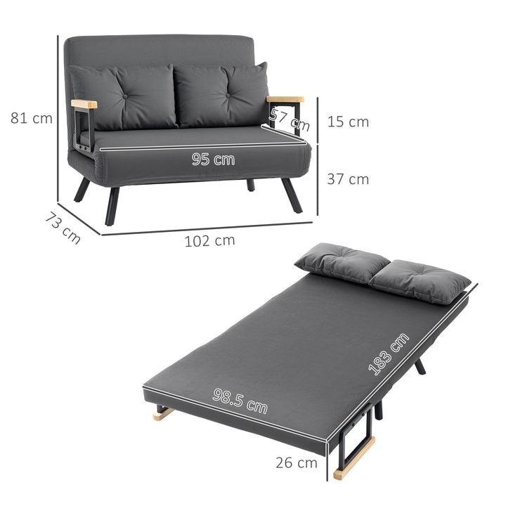 4-in-1 Velvet-Feel Double Sofa Bed, with Pillows - Dark Grey