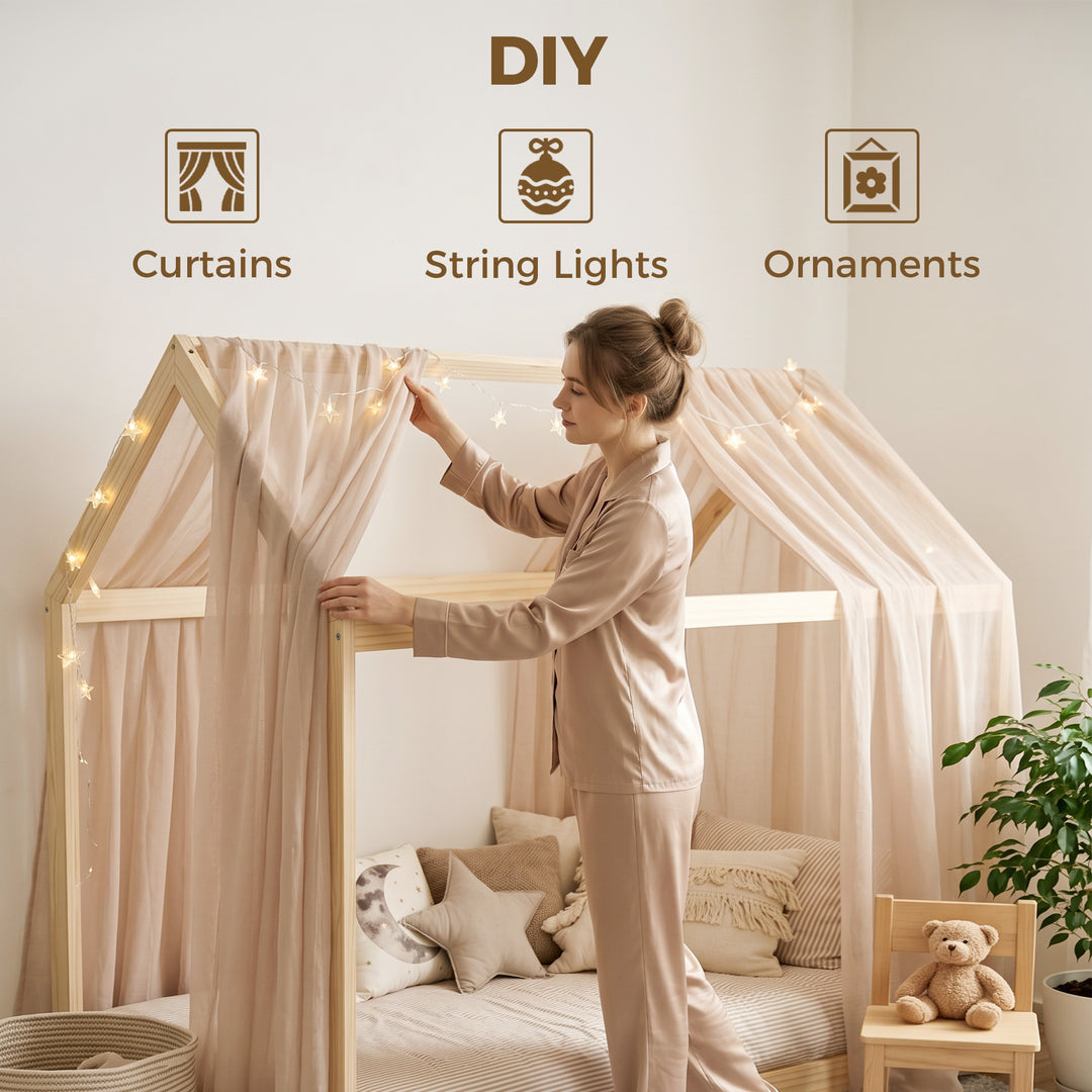 Single Bed Frame, House Scandinavian Wooden Bed Frame for 90W x 190Dcm