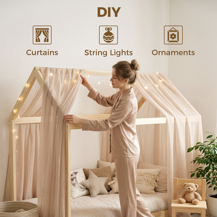 Single Bed Frame, House Scandinavian Wooden Bed Frame for 90W x 190Dcm