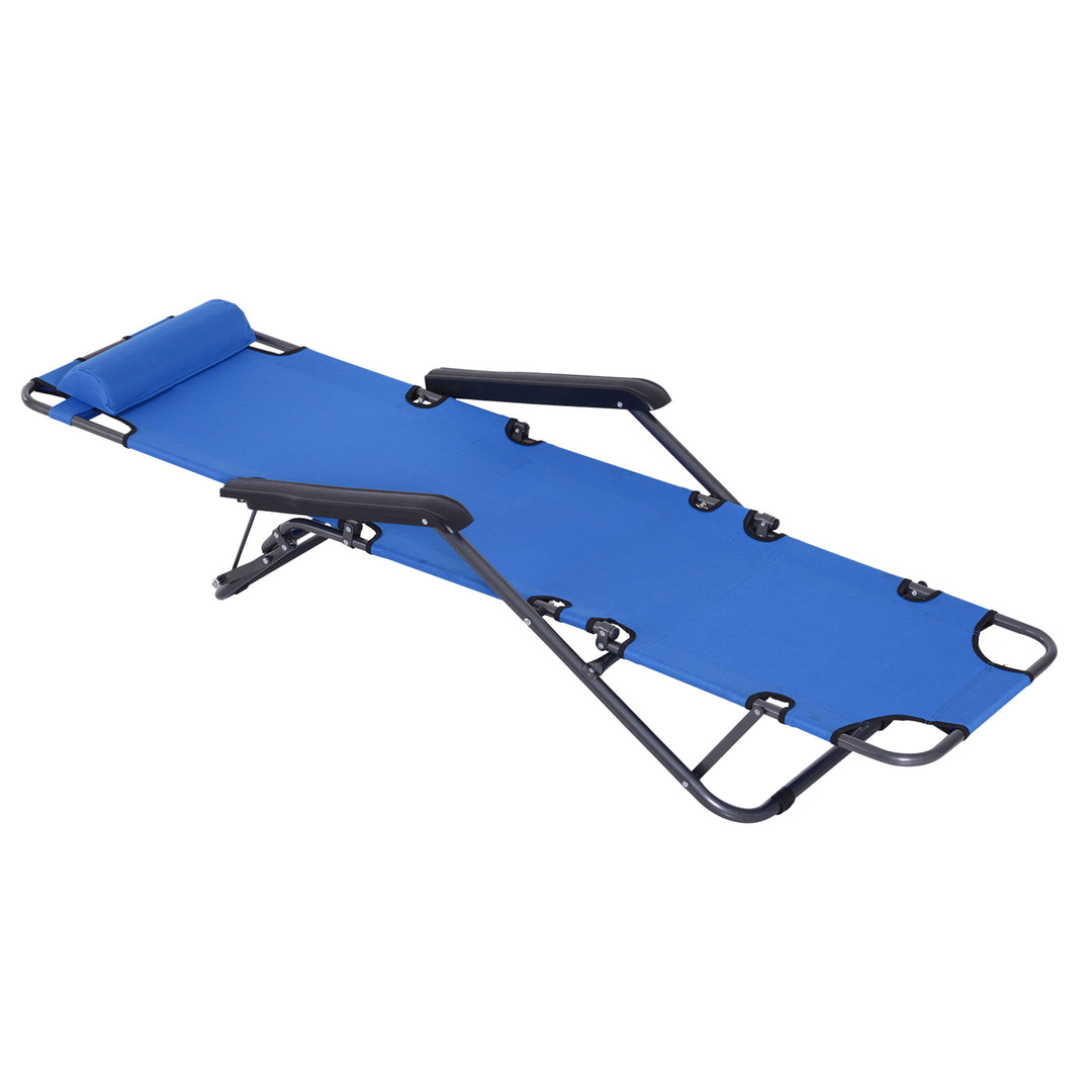 2 in 1 Folding Sun Lounger Reclining Garden Chair Set of 2 with 2-Level Adjustable Backrest, Outdoor Zero Gravity Recliner Garden Chairs with Head Pillow and Armrests, Blue