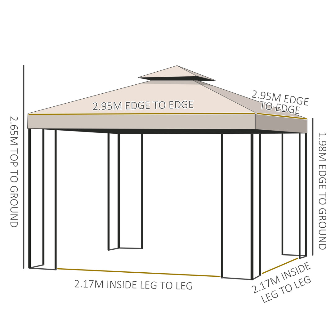 Outsunny 3 x 3 m Garden Metal Gazebo Marquee Patio Wedding Party Tent Canopy Shelter with Pavilion Sidewalls (Beige) | Aosom UK