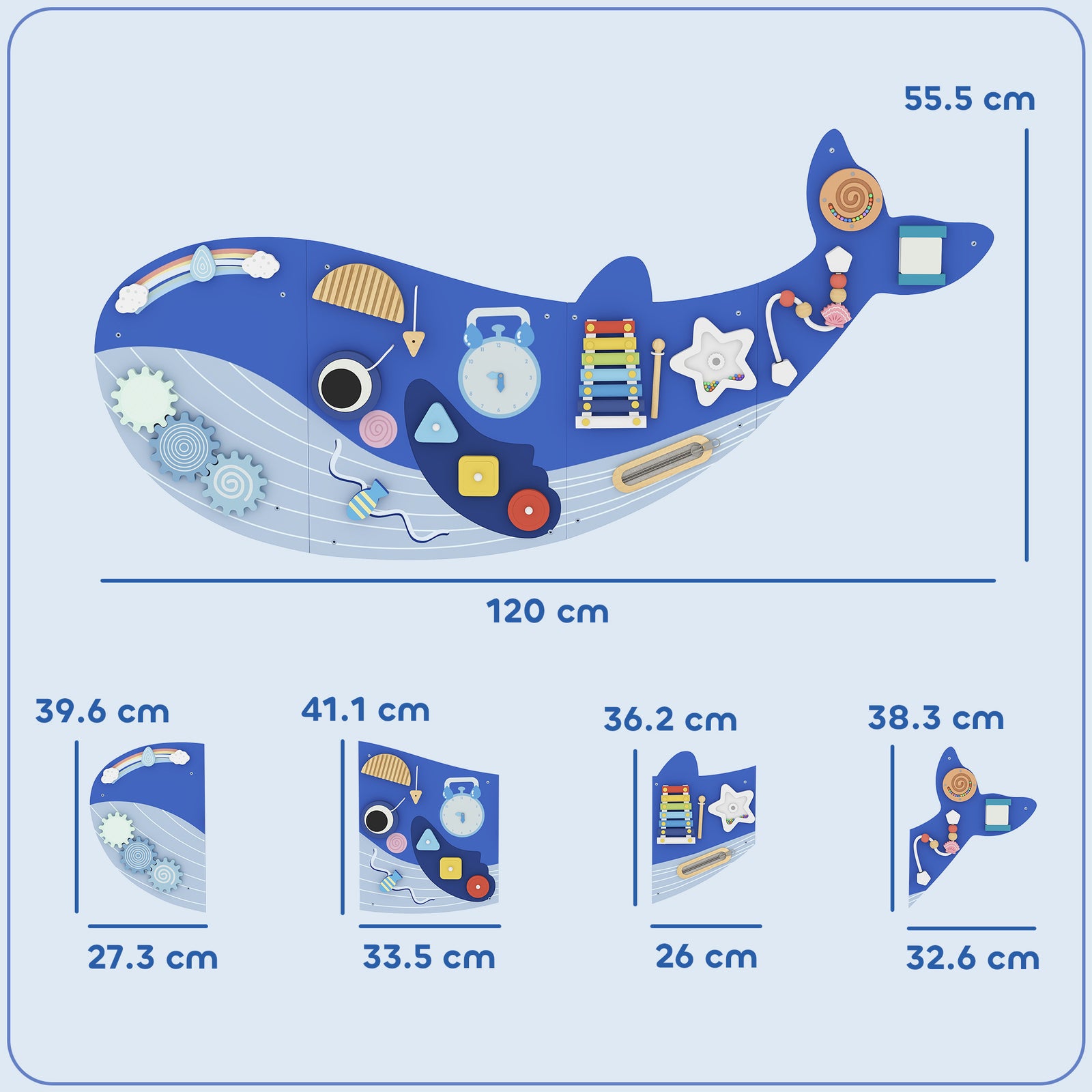 Whale Activity Wall Busy Board, 13 in 1 Montessori Inspired Sensory Wa