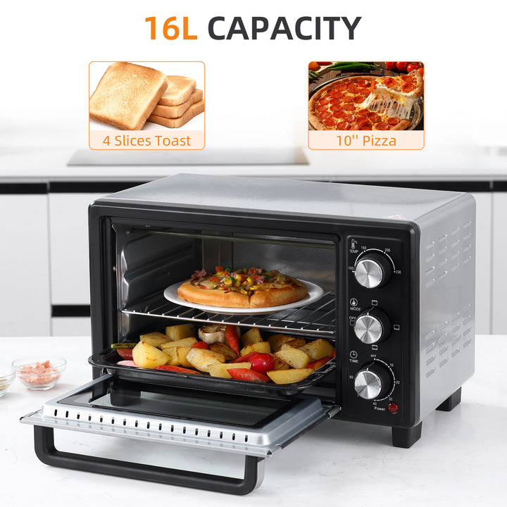 16L Mini 1400W Countertop Oven - Black/Silver Tone