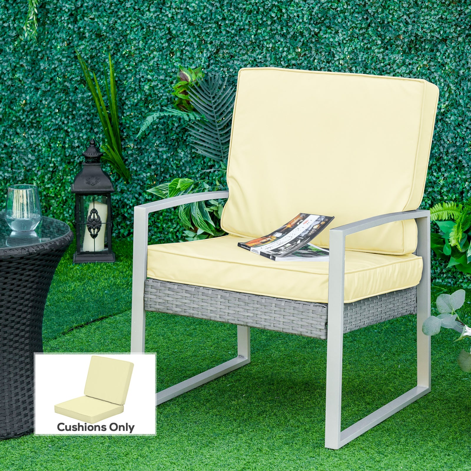 Set of 2 Garden Seat and Back Cushion Set, Replacement Cushions for Outdoor Furniture with Seat Cushion and Back Cushion, Cream White