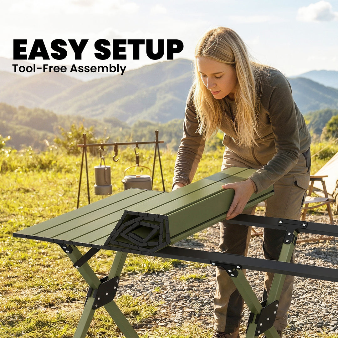 4ft Folding Camping Table, Waterproof Picnic Table with Roll Up Top, C