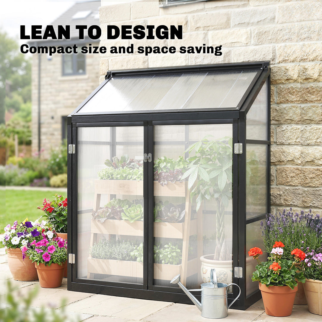Polycarbonate Greenhouse with Hinged Door, Top Vent, Lean-to Green Hou