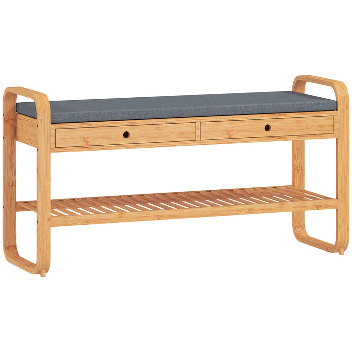 Shoe Bench with 2 Drawers Cushioned Seat Shoe Storage Bench for Hallwa