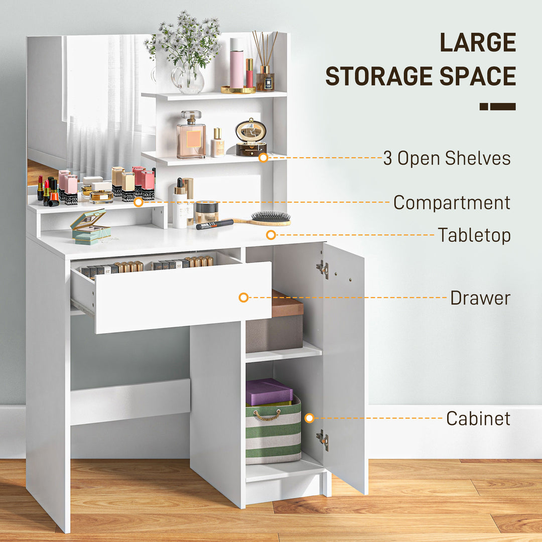 Dressing Table and Stool Set, with Storage - White