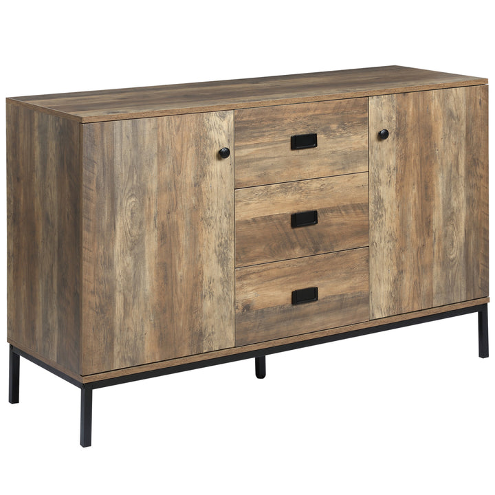 Industrial Sideboard with 3 Drawers, Storage Cabinet, Accent Cupboard with 2 Doors and Adjustable Shelves for Kitchen, Dining Room, Living Room, Distressed Brown