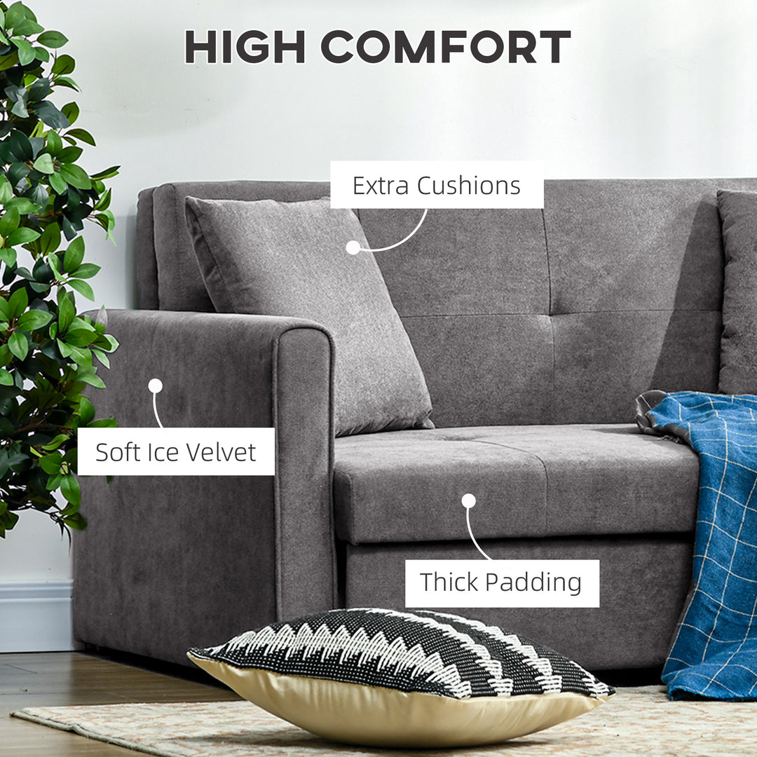 2 Seater Sofa Bed, Convertible Bed Settee, Modern Velvet Loveseat Sofa Couch with 2 Cushions, Hidden Storage for Living Room, Guest Room, Grey