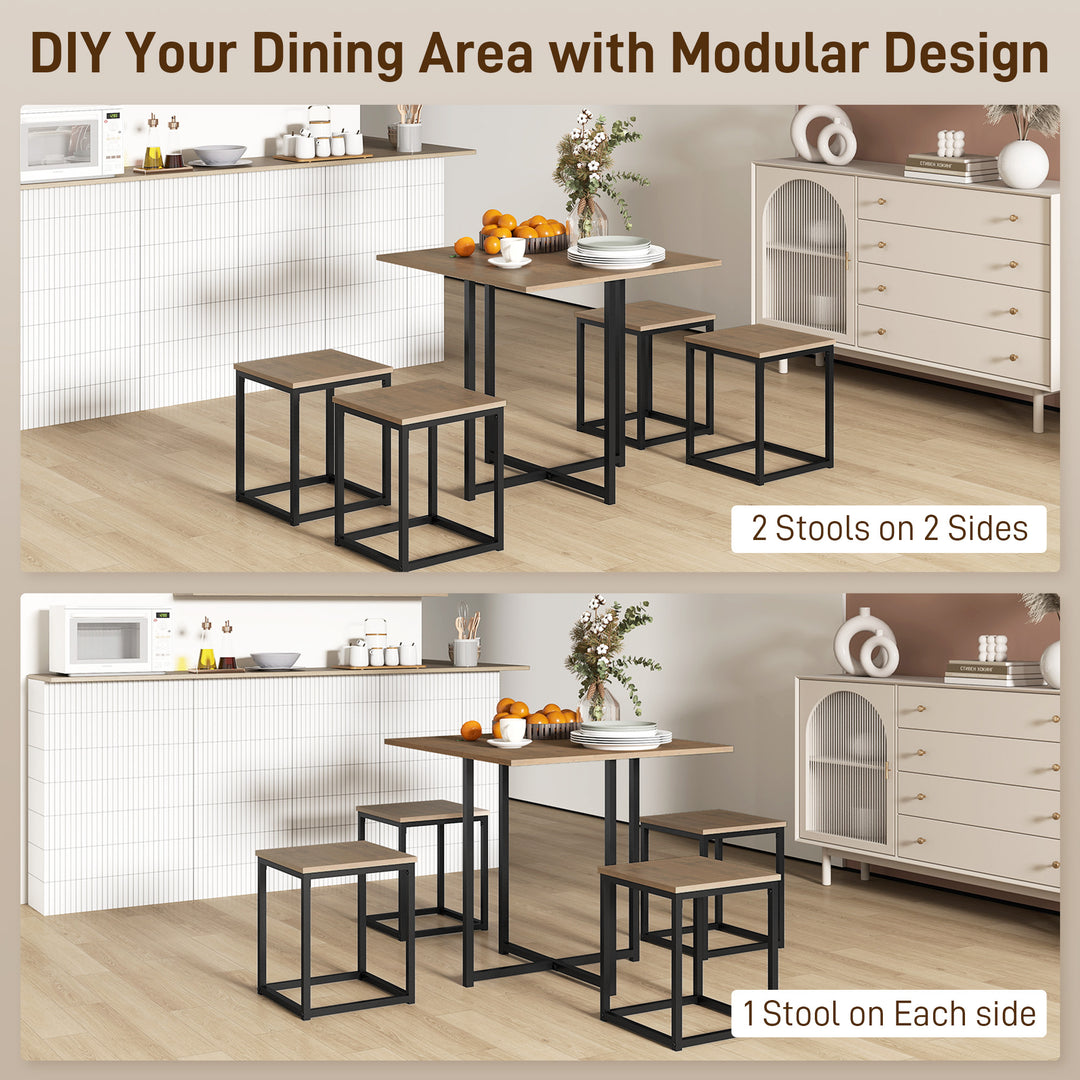5 Piece Dining Table and Chairs Set 4, Industrial Space Saving Table and Chairs with Metal Frame, Square Kitchen Table and Stools for Dining Room, Brown