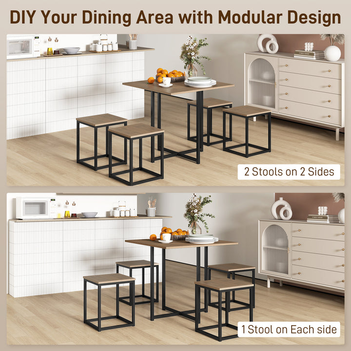 5 Piece Dining Table and Chairs Set 4, Industrial Space Saving Table and Chairs with Metal Frame, Square Kitchen Table and Stools for Dining Room, Brown