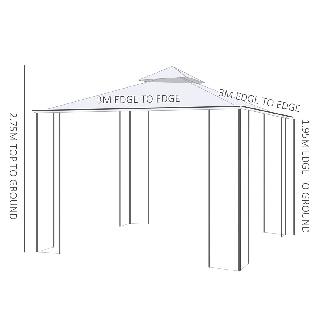 MCL 3(M)x3(M) Garden Gazebo Double Top Outdoor Canopy Patio Event Party Wedding Tent Backyard Sun Shade with Netting - Cream White