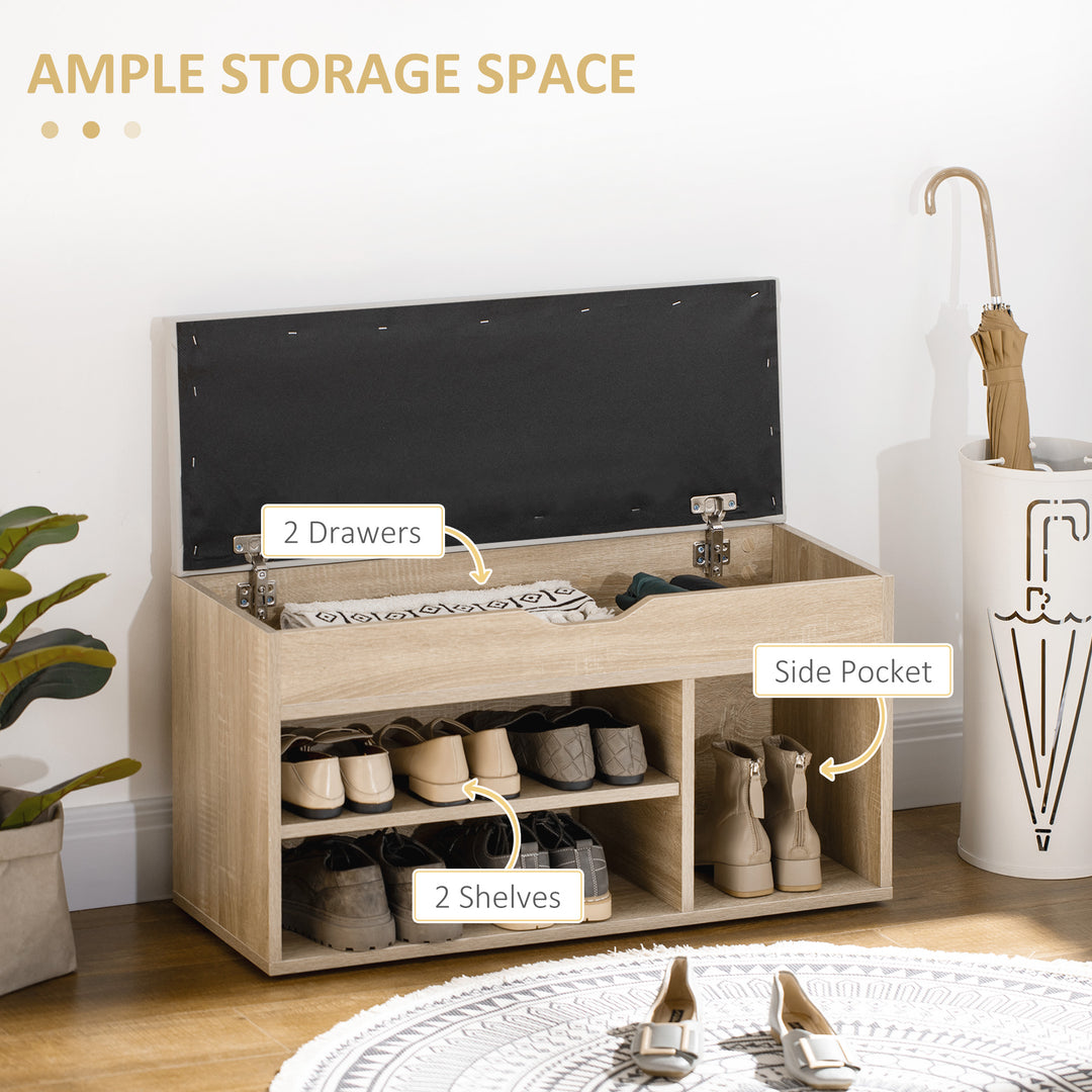 MCL Shoes Cabinet Bench Hidden Storage Padded Seat Organiser Footwear Rack Hallway Oak Tone