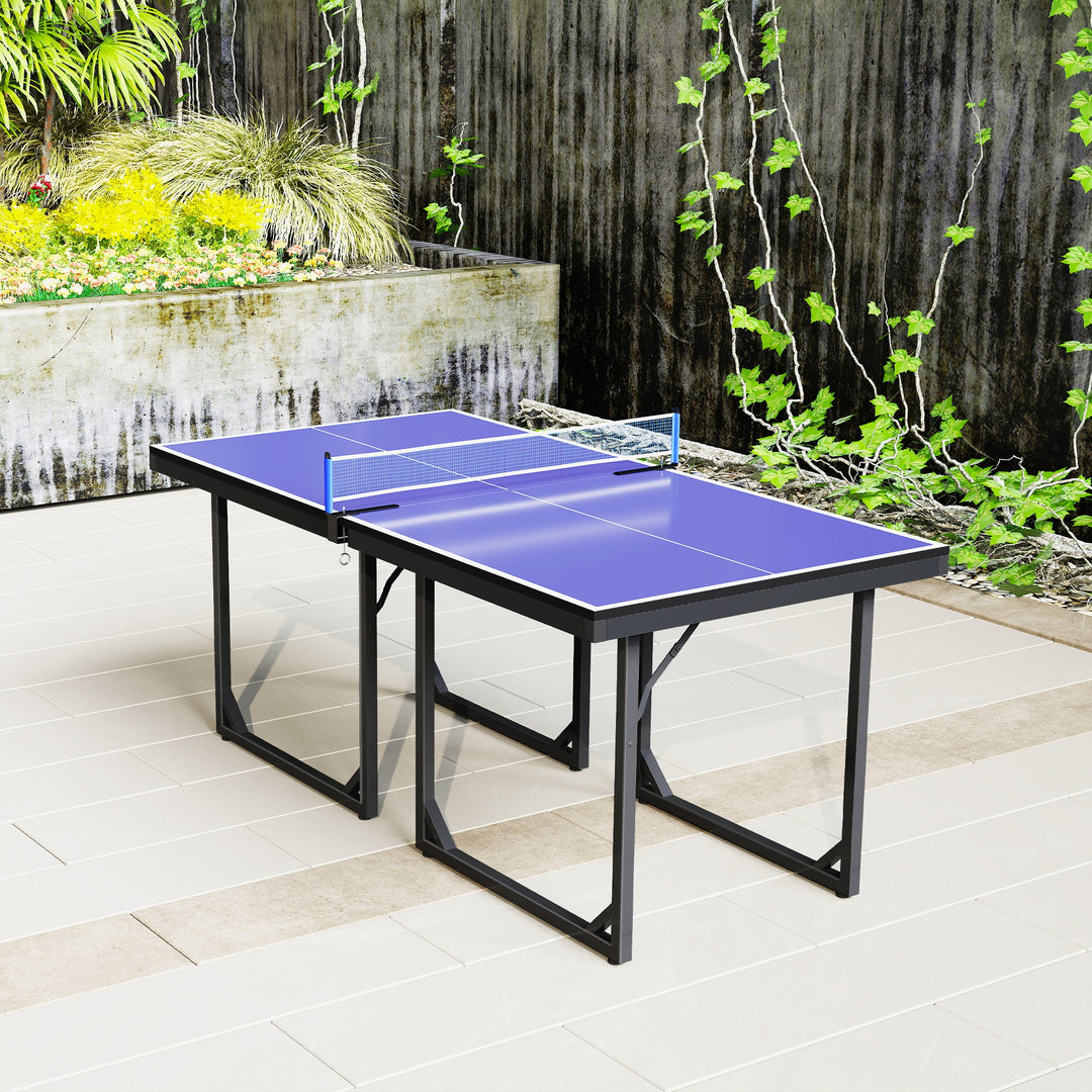 6ft Table Tennis Table, Ping Pong Table with Net, Foldable and Portable Ping Pong Set for Indoor Outdoor Use, Easy Assemble, Midsize, Blue