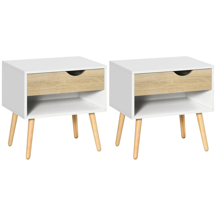 Set of 2 Bedside Table with Drawer and Shelf