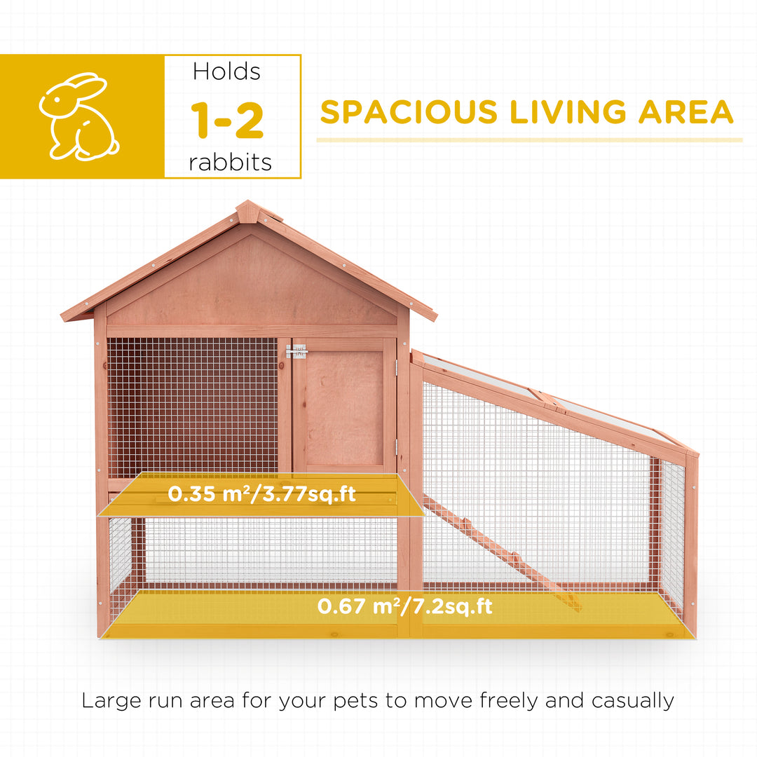 PawHut 2 Tier Rabbit Cage, Solid Wood Bunny House, Water Resistant Asphalt Roof Ramp Sliding tray 144 x 64.5 x 100 cm Red/Brown | Aosom UK