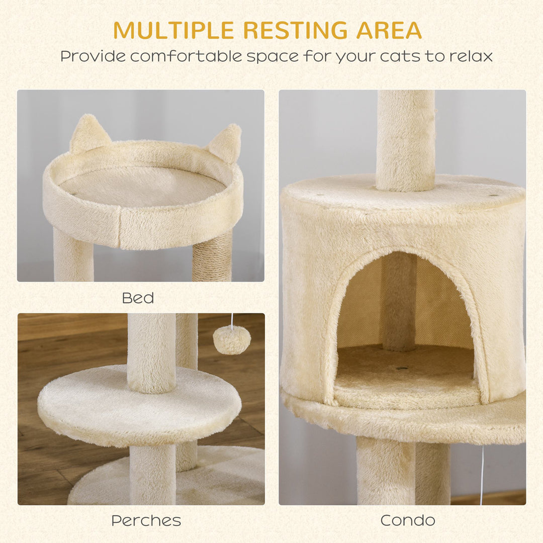 PawHut Sisal-Covered Cat Tree Tower, Pet Activity Centre with Scratching Post, Cosy Perch, Beige, 48 x 48 x 104cm | Aosom UK