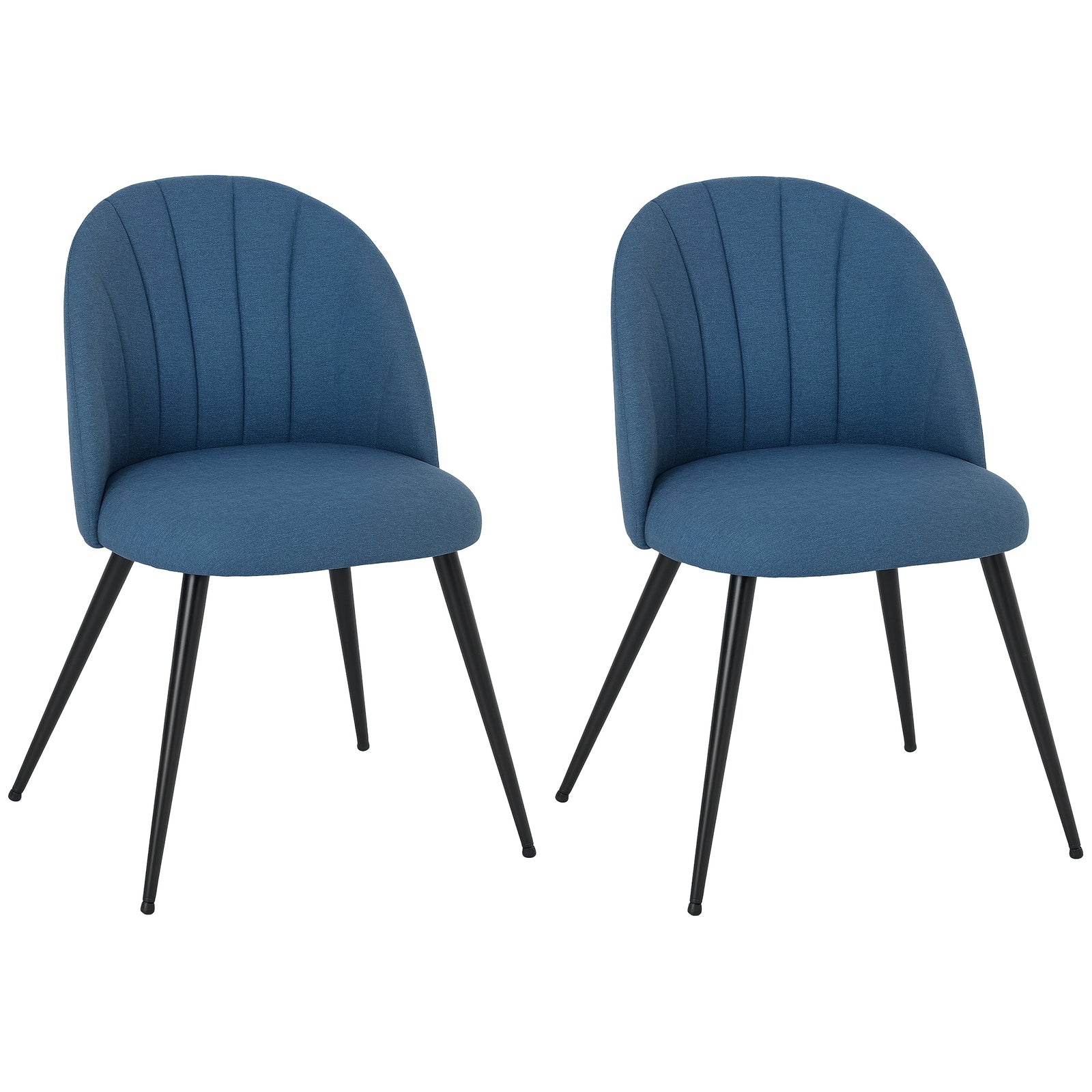 Dining Chairs Set of 2, Modern Upholstered Kitchen Chairs with Metal Legs, Shell Backrest and Padded Seat for Dining Room, Bedroom, Living Room, Vanity, Blue