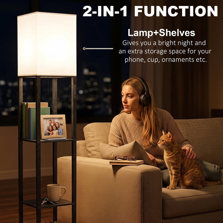 Floor Lamp with Shelves, Modern Dimmable Standing Lamp with Fabric - view 4