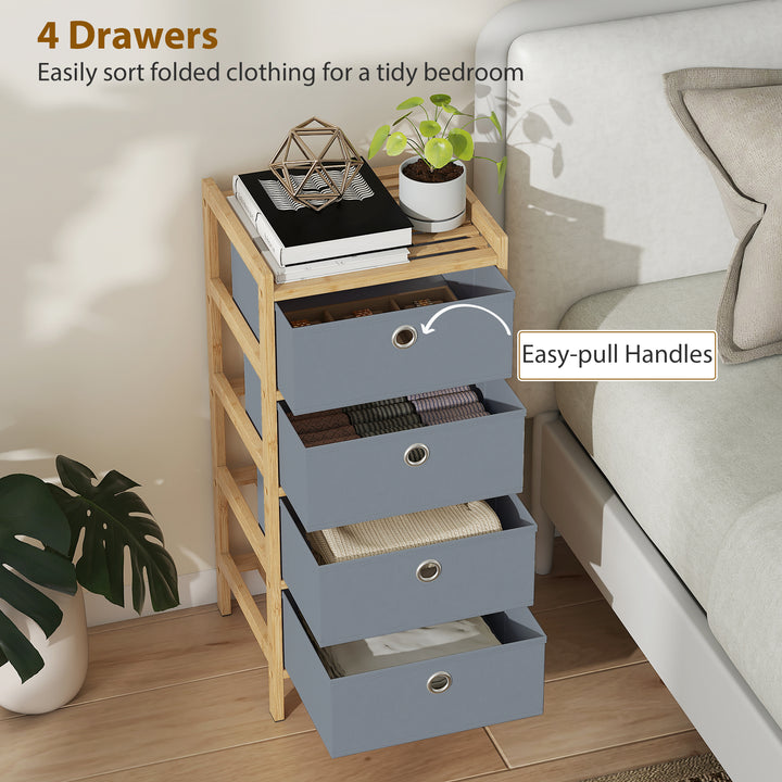 Chest of Drawers, 4 Fabric Drawers Narrow Dresser with Bamboo Frame, L