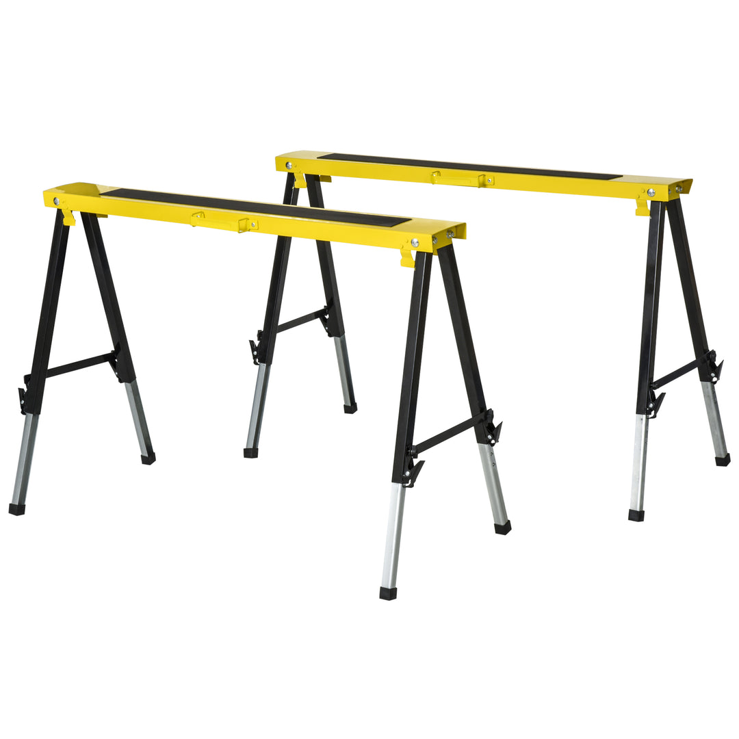 MCL 2PCS Saw Horse Twin Pack Folding Workbench Adjustable Metal Trestle Stands with Non-slip EVA Surface for Sawing Work Max Load 100kg