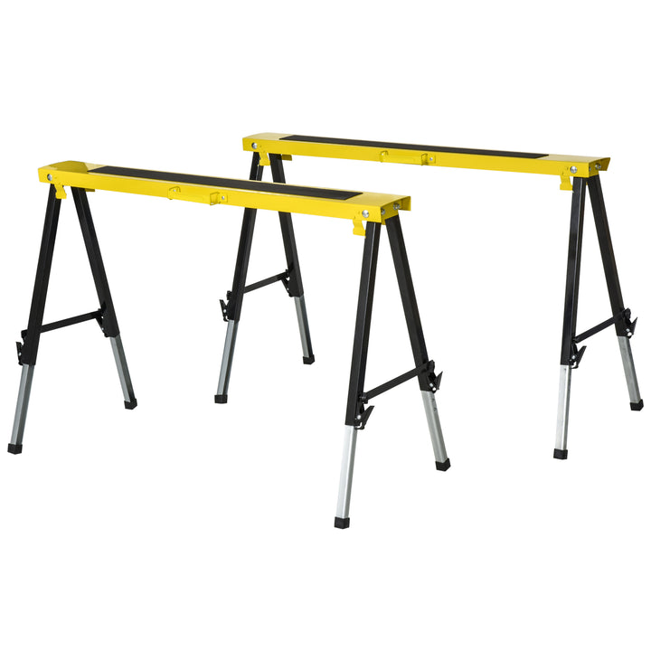 MCL 2PCS Saw Horse Twin Pack Folding Workbench Adjustable Metal Trestle Stands with Non-slip EVA Surface for Sawing Work Max Load 100kg