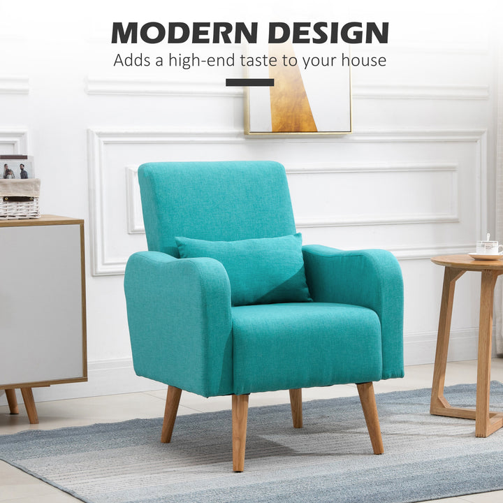 Accent Chair, Linen-Touch Armchair with Pillow, Upholstered Leisure Lounge Sofa for Living Room, Club Chair with Rubber Wooden Frame, Teal