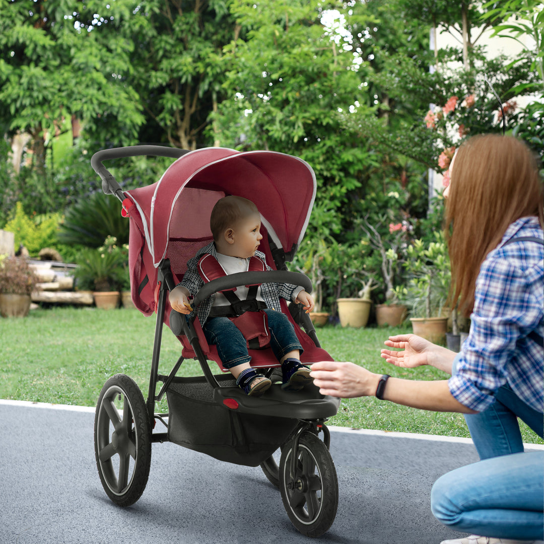 HOMCOM Foldable Tri-Wheeler Pushchair with Sun Canopy and Storage Basket, Lightweight and Compact, Red | Aosom UK