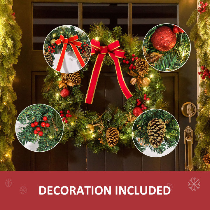 MCL 60cm Pre-Lit Artificial Christmas Door Wreath Holly LED Decor Pine Cones Hanging Glittered Festival Indoor Outdoor Decoration