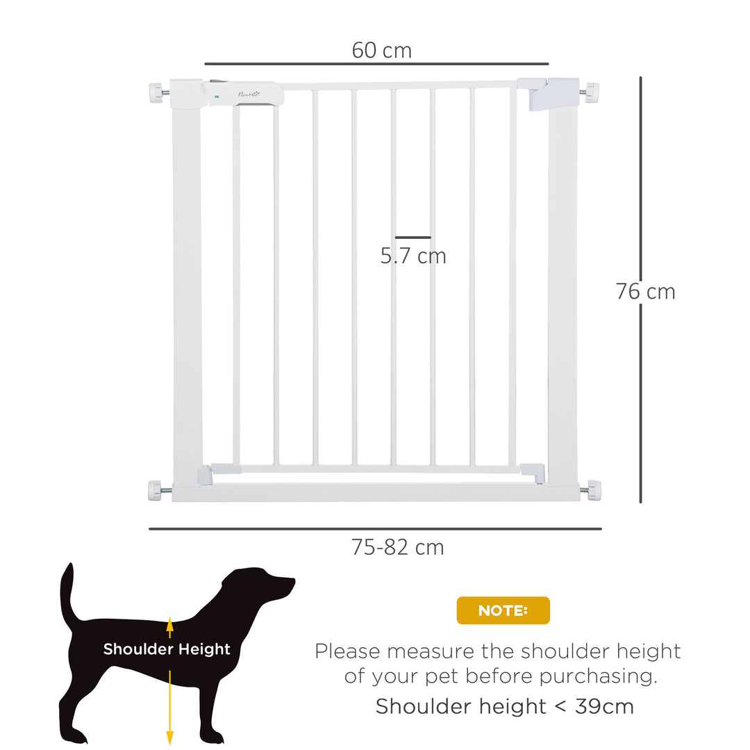 PawHut Adjustable Safety Pet Gate, Dog Barrier, Home Fence, Room Divider, Stair Guard, Easy Mount, White, 76H x 75-82W cm | Aosom UK