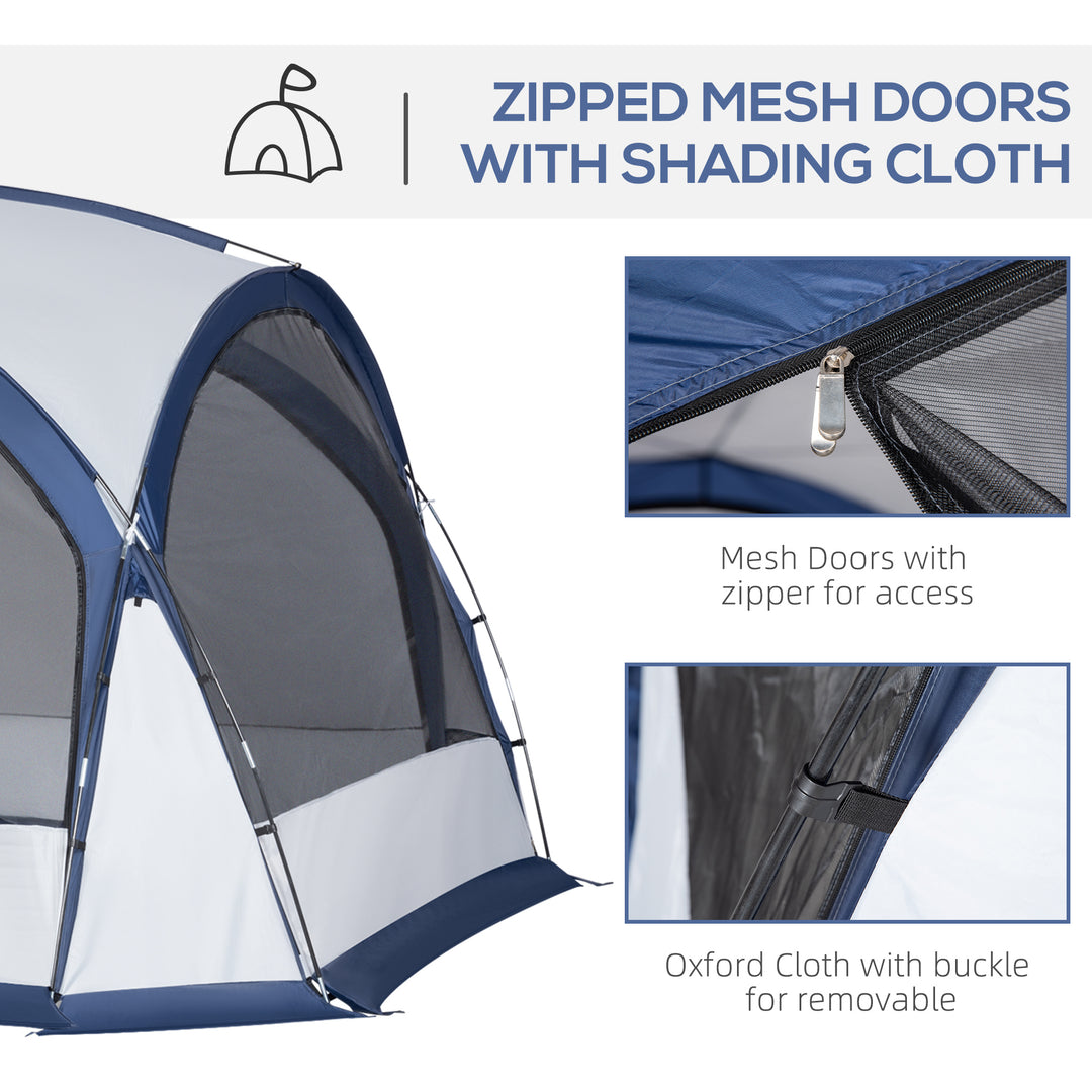 MCL Dome Tent for 6-8 Person, Camping Tent with 4 Zipped Mesh Doors, Removable Oxford Cloth, Lamp Hook, Portable Carry Bag, White and Blue