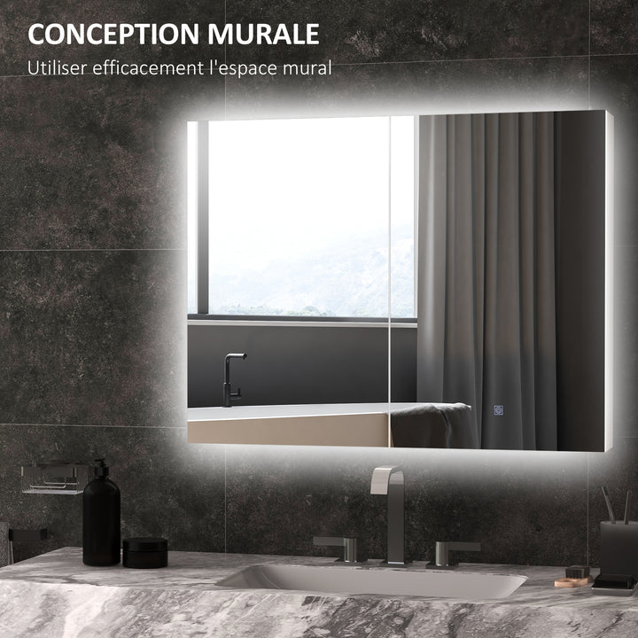 Bathroom Mirror Cabinet with Light, Bathroom Storage Cupboard with Adjustable Shelf, USB Powered, 90x15x70cm, White