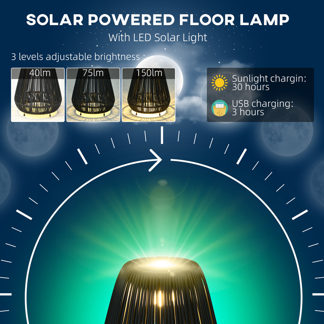 Three-Level Solar Powered Rattan Lamp - Black
